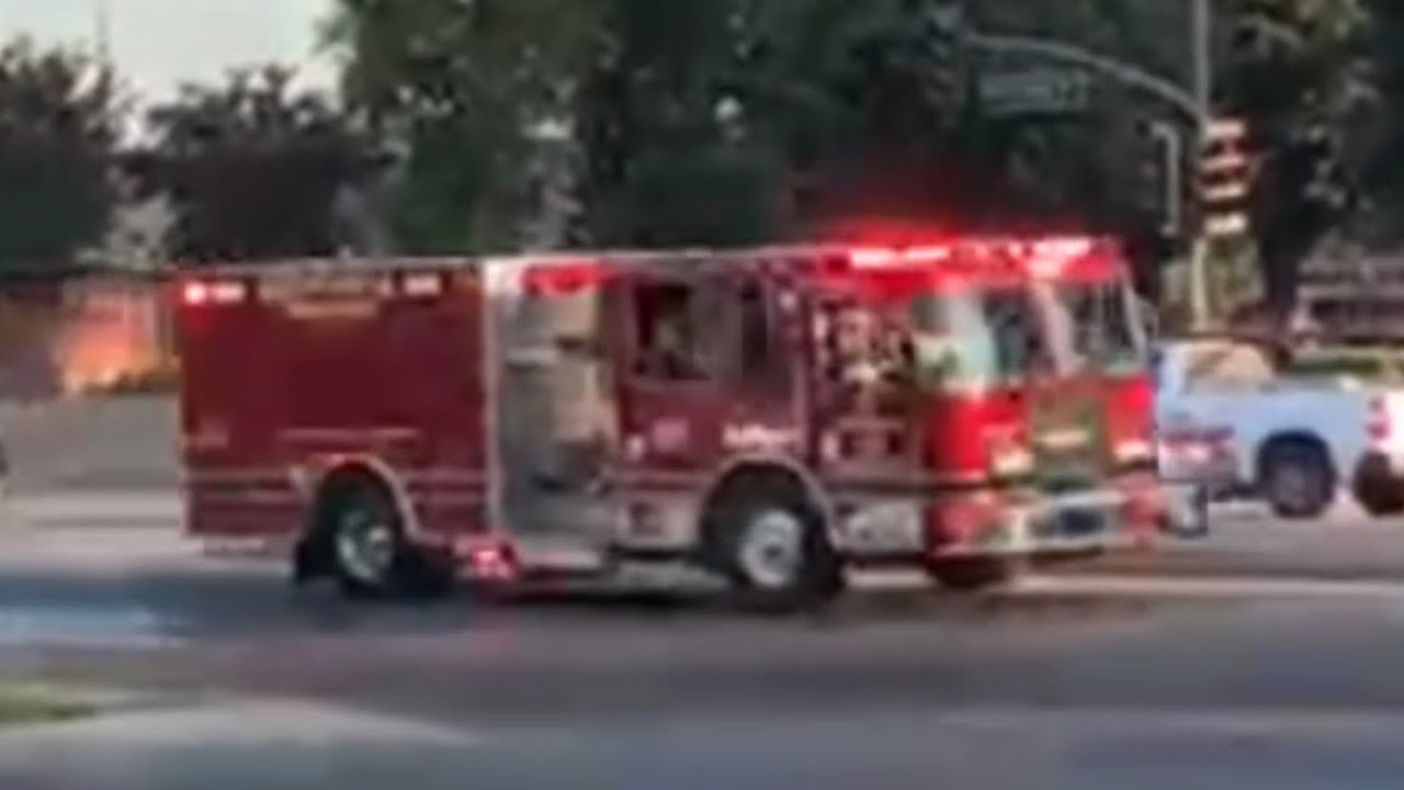 Monrovia Fire Dept. Engine 101 and Squad 101 Responding