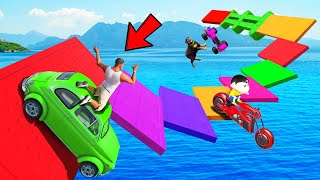 SHINCHAN AND FRANKLIN TRIED THE IMPOSSIBLE COLOURFUL ZIGZAG BRIDGE PARKOUR SEA CHALLENGE GTA 5