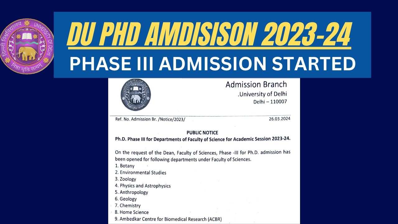 DU PHD ADMISSION 2023-24| DELHI UNIVERSITY PHASE III ADMISSION| DELHI ...