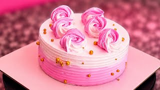 Pink Swirl Rosette Cake Tutorial 🌷 | Homemade Smooth Fresh Cream Cake Design ||