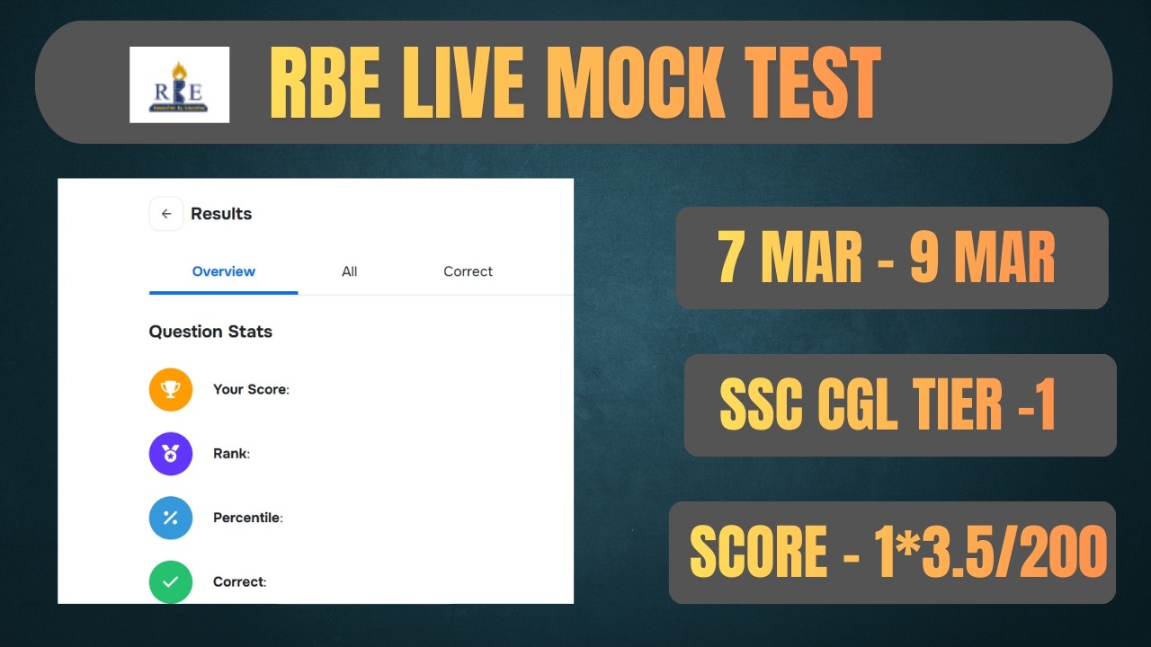 RBE SSC CGL Tier 1 Live Mock – 7 | 7 to 9 March | SSC CGL 2026 - YouTube