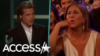 Jennifer Aniston’s Reaction To Brad Pitt Joking About Marriage In SAG Speech Is Priceless