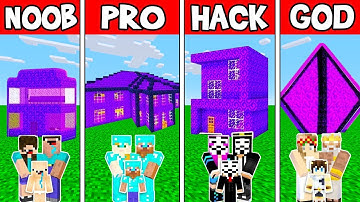 Minecraft: FAMILY PORTAL HOUSE BUILD CHALLENGE - NOOB vs PRO vs HACKER vs GOD in Minecraft