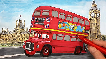 How to draw a double decker bus of CARS 2 . drawing tutorial coloring pages art for kids Tim Tim TV