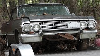 BARN/FIELD FIND 63 CHEVY IMPALA RESCUED FROM  WOODS ~ "CHEECH/CHONG" ~ "UP IN SMOKE" WOW