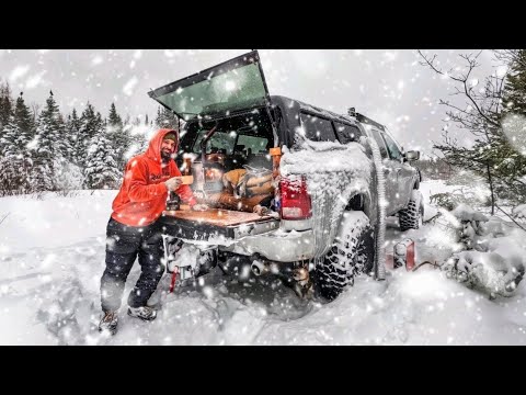 Camping In Snow Storm With Wood Stove Heated Truck Camper
