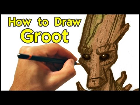 How to Draw Groot from Guardians of the Galaxy - Step by Step - Narrated