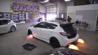 800 hp Mazdaspeed 3 Launch Control! Quad Exhaust Shoots Flames Everywhere!
