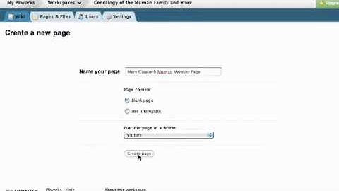 Create a Page in PBWORKS