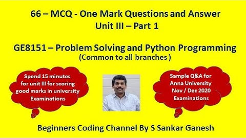 Python MCQ | Multiple Choice Question and Answer | GE8151 - PSPP | Unit 3 - Part 1 | Tamil | 66