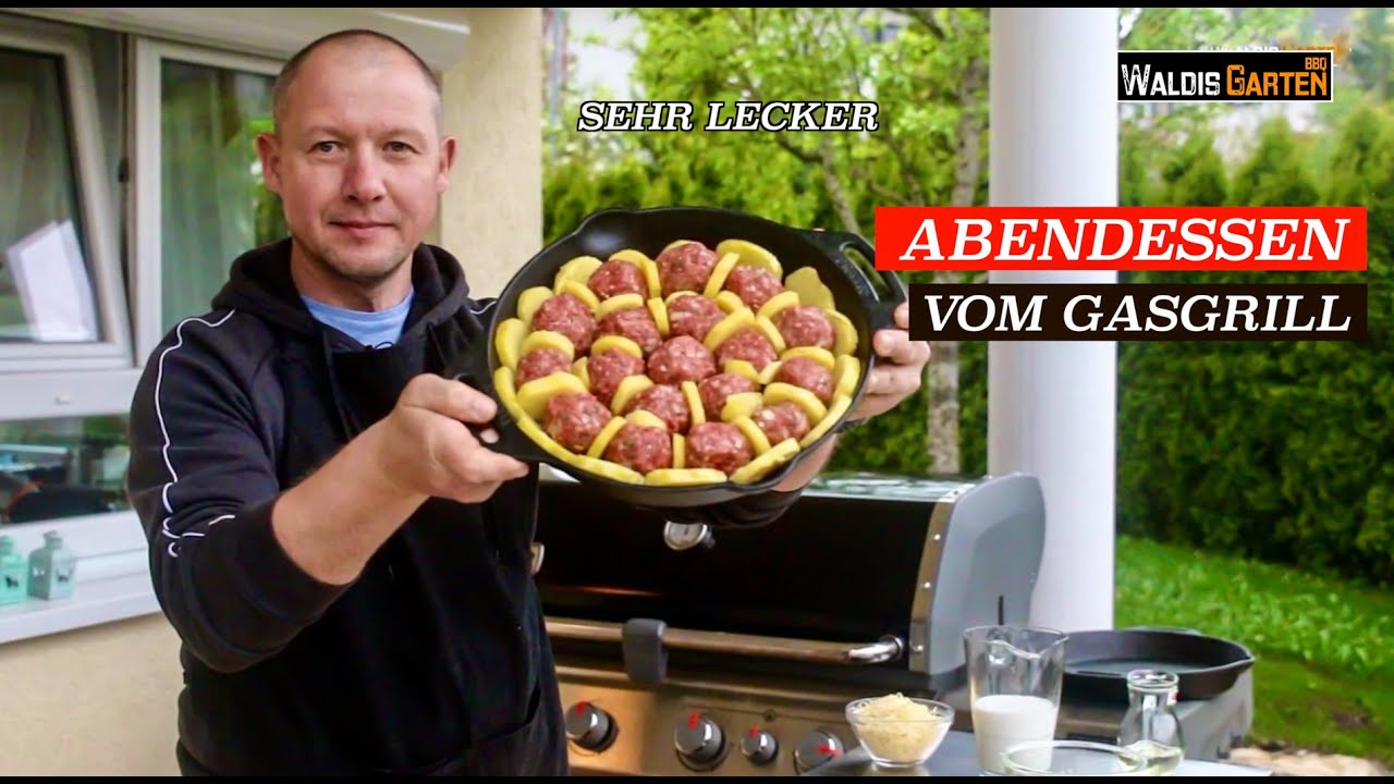 Saftige Hackbällchen mit Kartoffeln aus der Gusspfanne – Gasgrill-Rezept mit Petromax