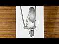 How to draw a girl on swing  girl on swing drawing easy  easy drawings step by step  girl drawing