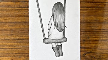How to draw a girl on swing | Girl on swing drawing easy | Easy drawings step by step | Girl drawing