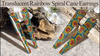 Translucent Rainbow Spiral Cane Earrings with Polymer Clay &amp; Alcohol Ink
