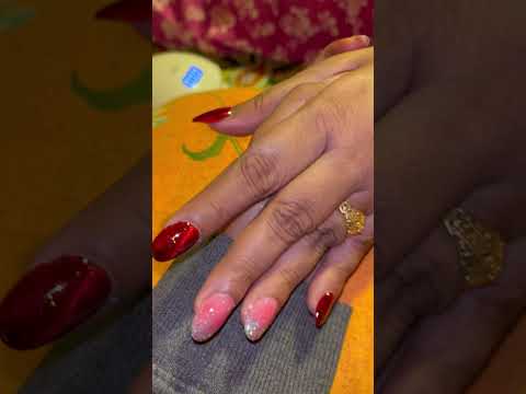 Red Cat eye polish nail extension #cateyenailart #nailextension #2025 #viralvideo #nailart