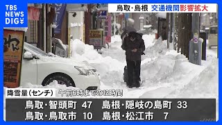 強い寒波で北陸から山陰で大雪　交通機関影響拡大　鳥取・島根｜TBS NEWS DIG