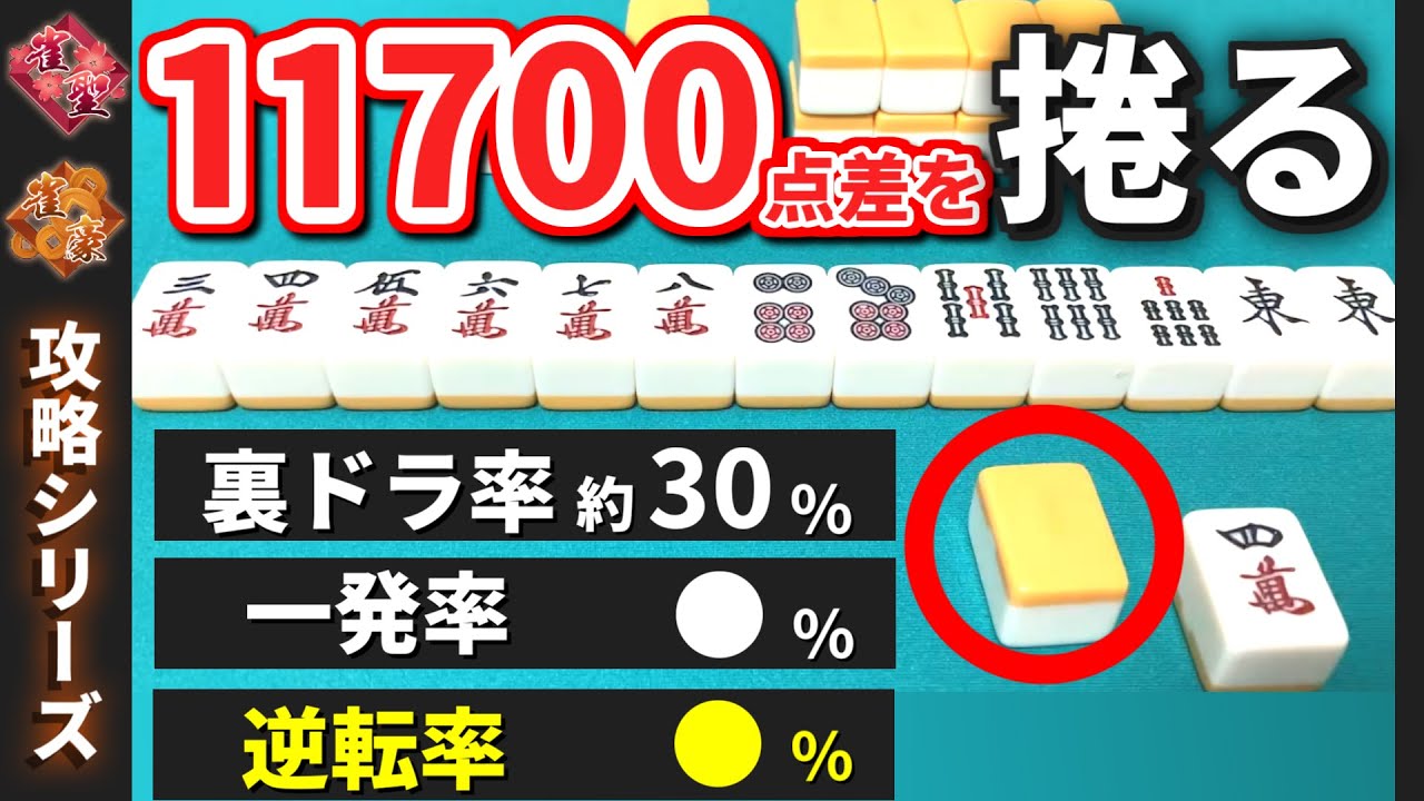 オーラス　打点不足で着順アップするための、裏ドラ率や一発率・ツモ率【麻雀】