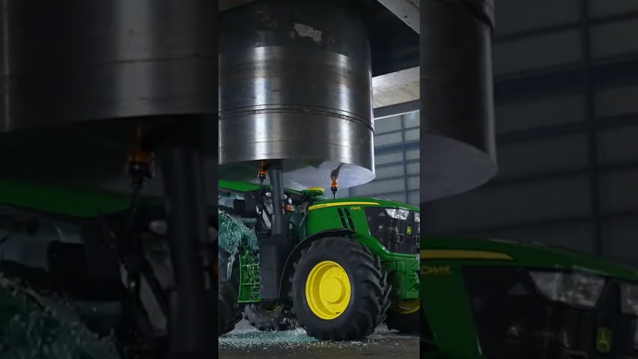 Hydraulic Press Crushes Tractor ONLY on Contact | Ultra Real 4K 