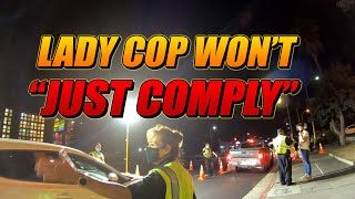 Lady cop won't comply with simple request. INSTANTLY regrets it.