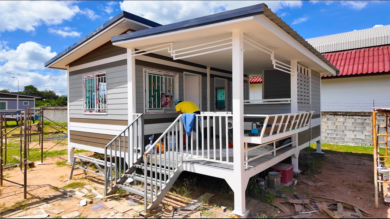 Ep.251 บ้านน็อคดาวน์สไตล์โมเดิร์น 2 ห้องนอน 1 ห้องน้ำ พร้อมเคาน์เตอร์ครัว งบ 350,000-