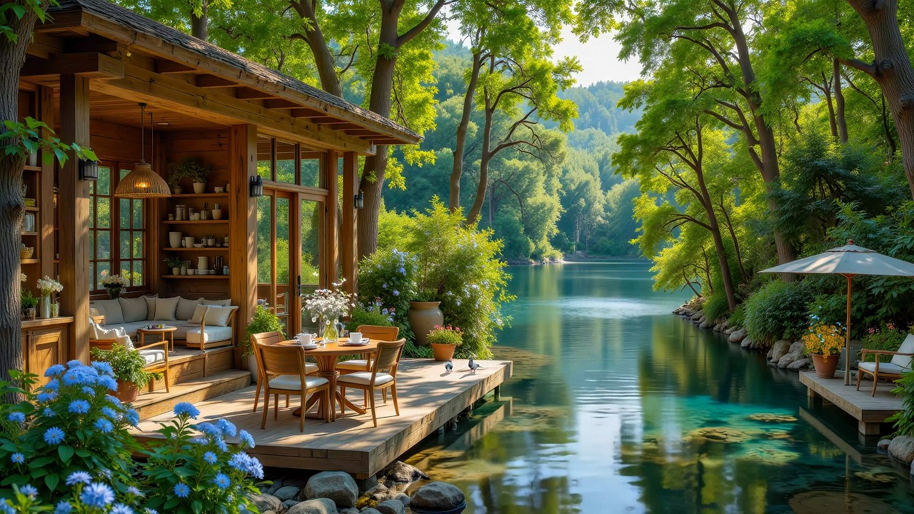 Relaxing Mind With Soft Piano Music 🌲🎹 Gentle Jazz In Spring Cabin By The Calm Lake For Good Mood