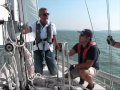 Poling out the jib - sailing downwind