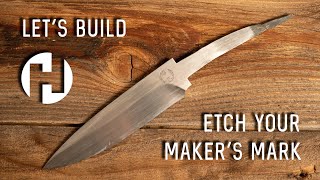 Electro Etching a Maker's Mark on a 6 Random Pattern Damascus Hunting Knife