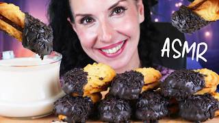 ASMR Chocolate Petit Fours Cookies with Apricot Jam 🍑🍫 Whispering & Eating Sounds screenshot 1