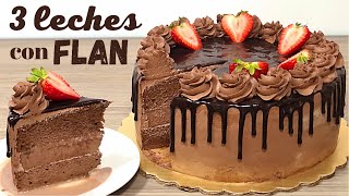 PASTEL 3 LECHES DE CHOCOLATE RELLENO DE FLAN | BESO DE ANGEL | POSTRES CON IXCHEL