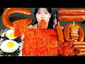 ASMR MUKBANG| 직접 만든 불닭 버섯 소세지 먹방 &amp; 레시피 FRIED SAUSAGES AND FIRE NOODLES EATING