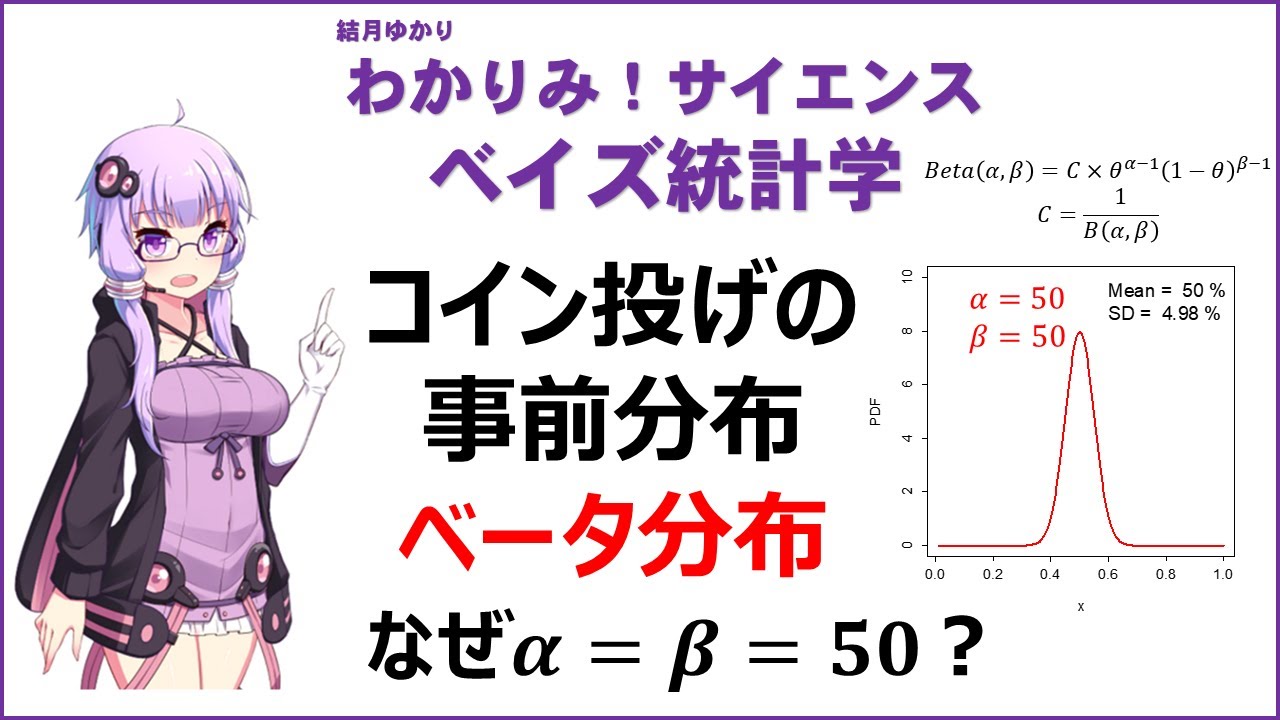 【ベータ分布 なせ α=β=50?】コイン投げの事前分布はどのように設定されたのか？　祝 チャンネル登録 500 !#ベイズ統計学 #MCMC  #ベータ分布　#わかりみサイエンス #統計学