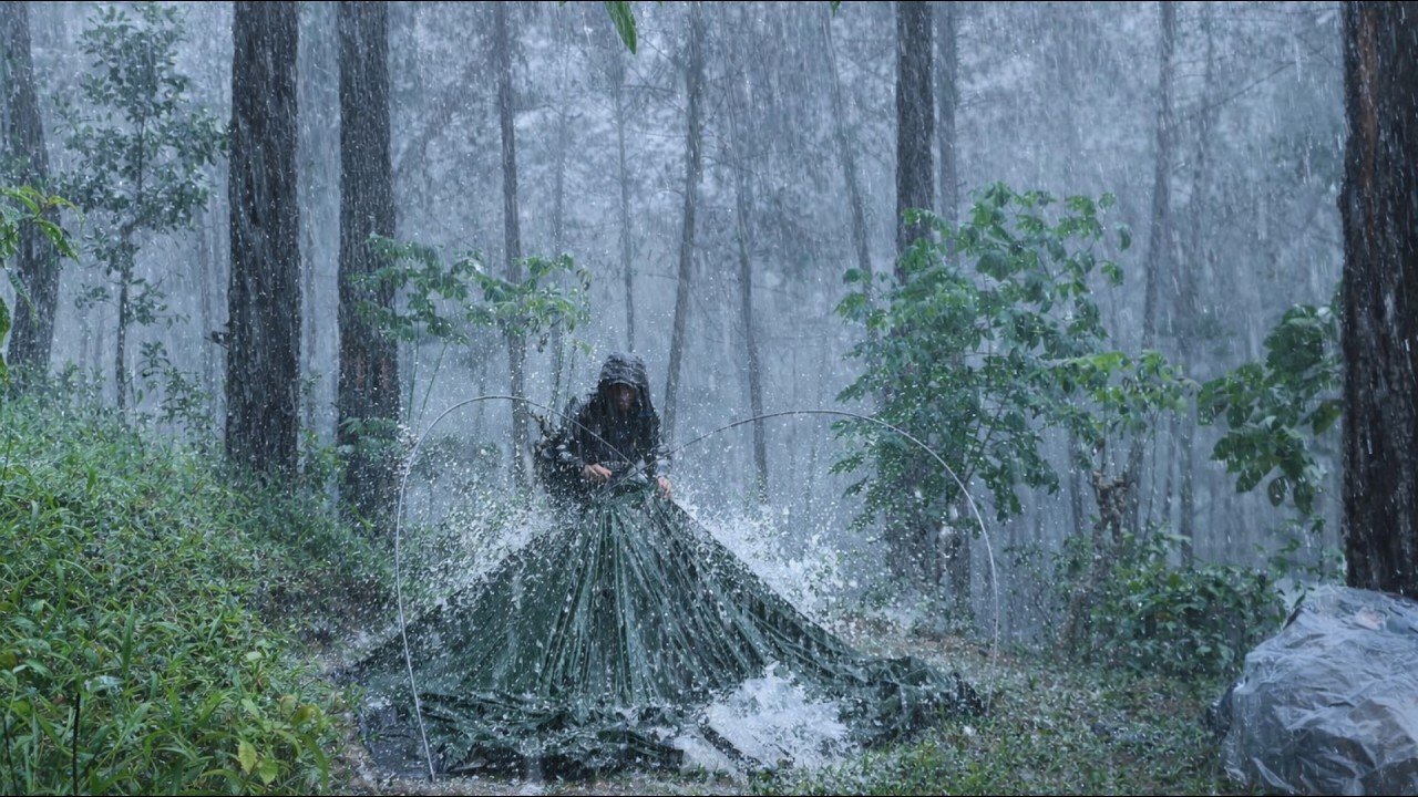 Camping in a Stormy Rain | Cozy Tent Shelter in the Pine Forest ⛈️