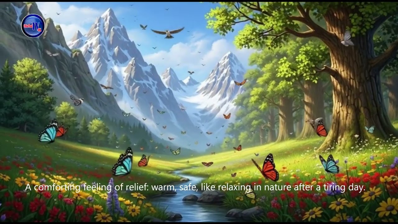 A comforting feeling of relief warm safe like relaxing in nature after a tiring day