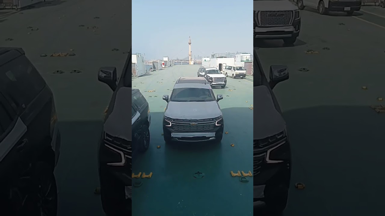 GMC -Tahoi cars in action on a roro deck