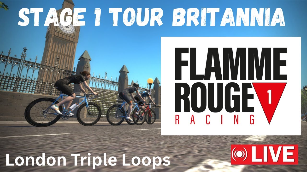 Zwift Flamme Rouge Racing Tour Britannia Stage 1 Triple Loops JLP - YouTube