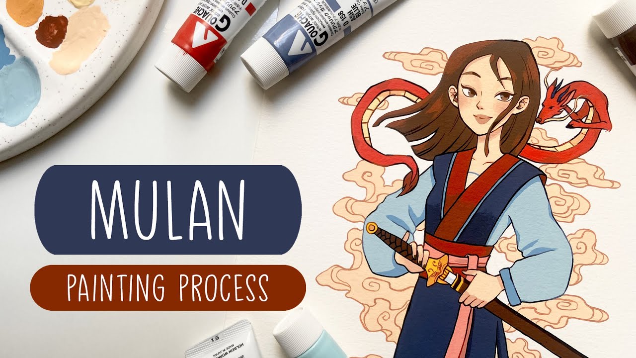 🌺 Mulan 🌺 Relaxing Holbein Acryla Gouache Painting Process / Disney ...