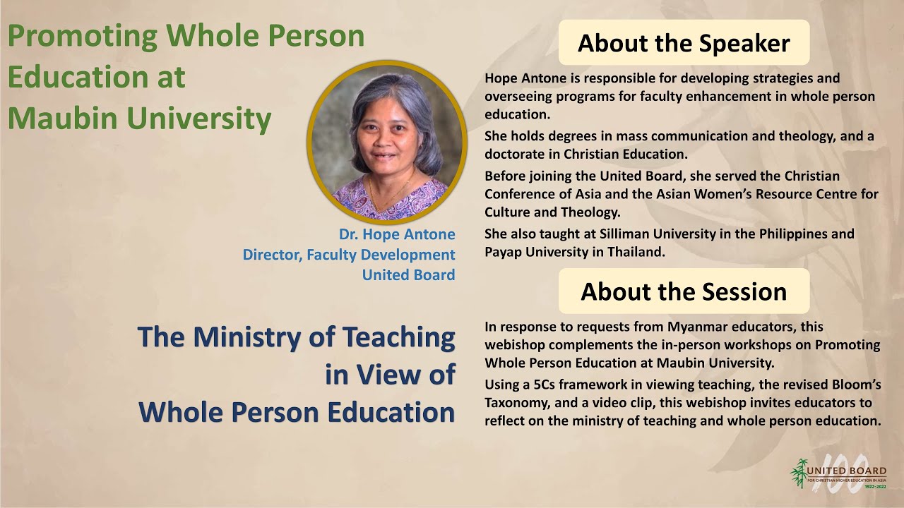The Ministry of Teaching in View of Whole Person Education