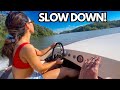 Wife drives flat bottom v drive boating vdrive 455 hotrod