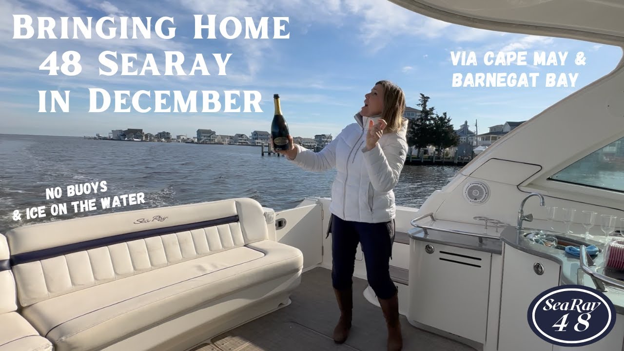 48 Sundancer Trucked to Salem, NJ. Mounted Propellers and Brought Home via Cape May and Barnegat Bay