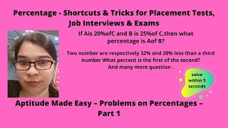 Shortcut Method for Percentage Problem \\ Aptitude Made Easy – Problems on Percentages – Part 1