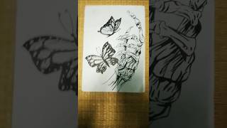 How to draw a butterfly tribal tattoo || butterfly with skull drawing #shorts