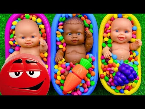 Full of 3 Rainbow BathTubs Candy with M&M's & Magic Slime Cutting Video