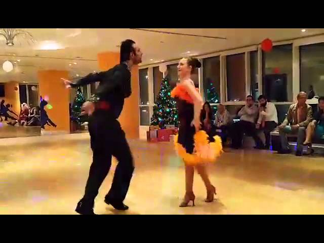 Anas Otry & Kamila Walerych performing SAMBA show at Christmas Dance Party At Arthur Murray Abu d=Dhabi Ballroom Latin D