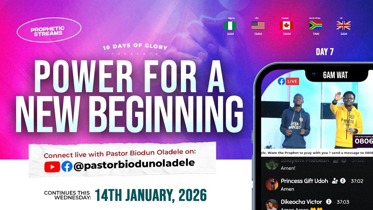 POWER FOR NEW BEGINNING || DAY 7 || JANUARY 10 DAYS OF GLORY ON PROPHETIC STREAMS || JAN 14TH 2026