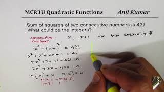 Sum Of Squares Of Consecutive Numbers Is 421 Find Possible Integers Youtube