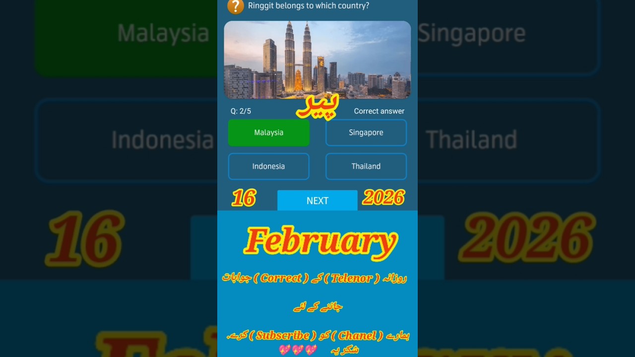 16 February 2026 ! my Telenor Answer Today ! Today my Telenor answLearn My Telenor Answer And MCQs