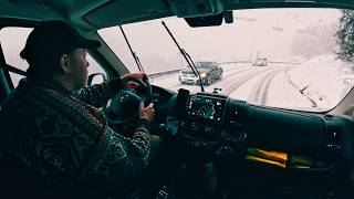 NORWAY: Through BERGEN from FLORØ Spring Driving Tour in SNOW STORM, Rain & Tunnels (Passenger POV)