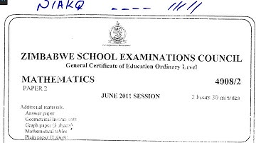 O LEVEL - MATHS JUNE 2016 ZIMSEC QP2