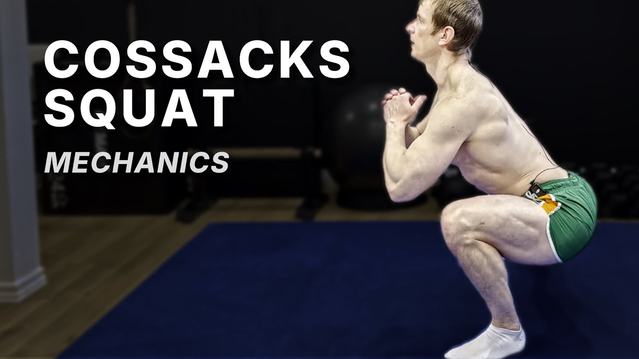 A side-by-side comparison of a proper and improper Cossack squat, highlighting knee alignment and depth