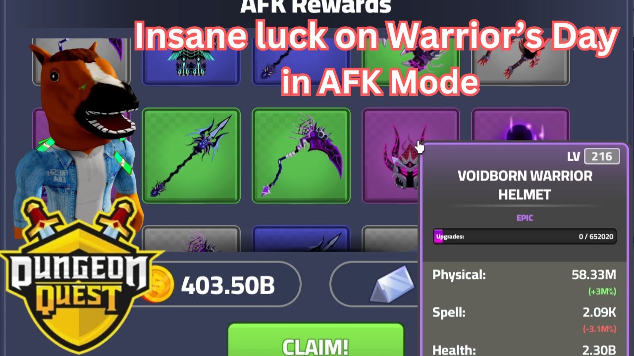 Unbelievable luck in AFK Mode in Dungeon Quest roblox 
